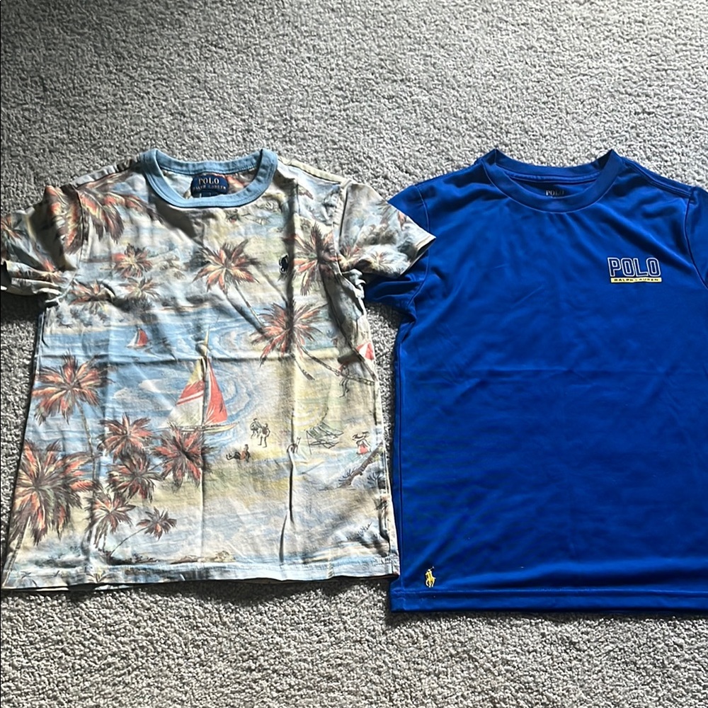Lot of 2 boys 7 Polo by Ralph Lauren Blue Short Sleeve T shirt tee Preowned
